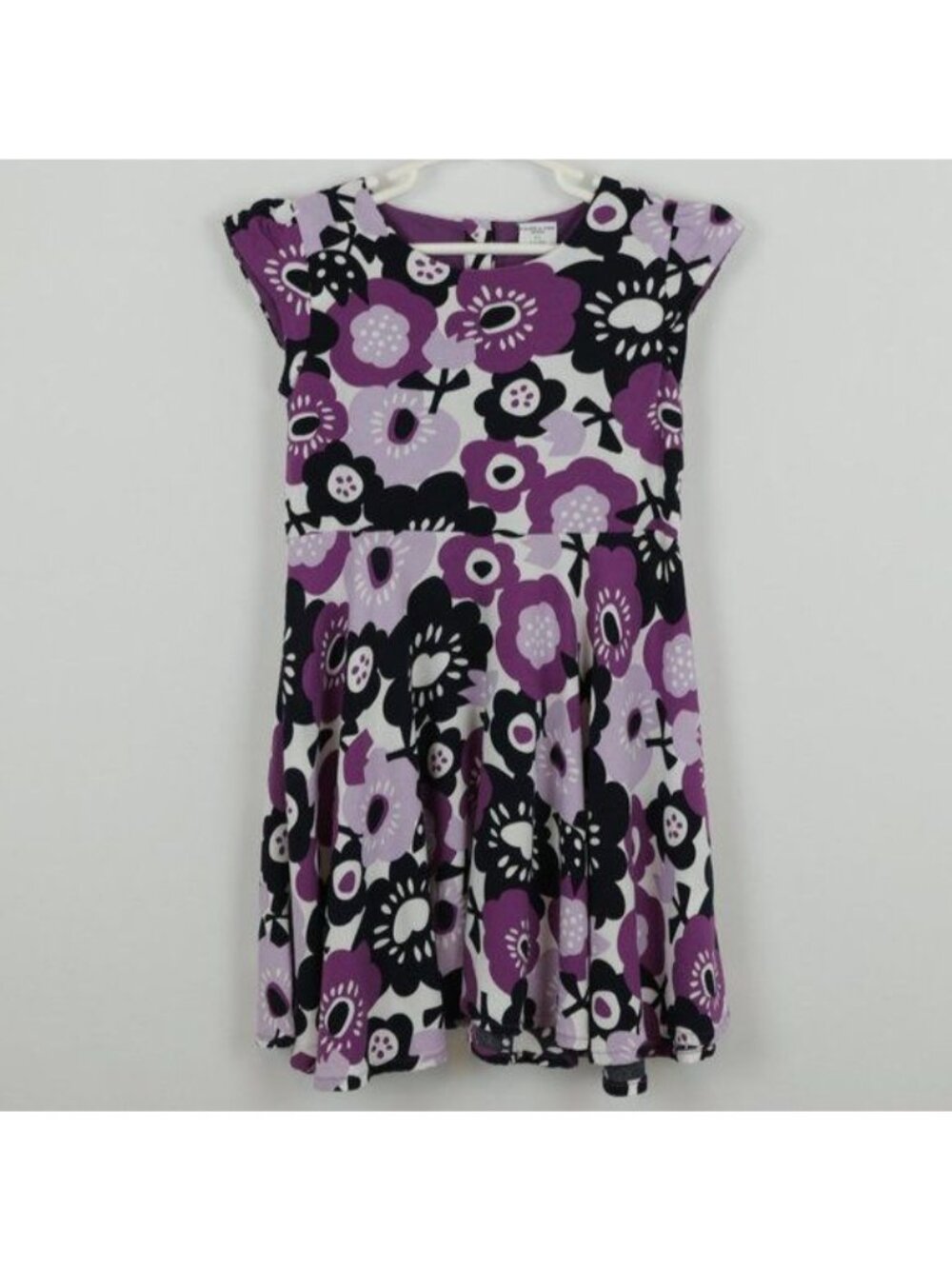 Polarn O. Pyret Girls Size 5-6 Purple White Floral Cap Sleeve Knit Casual Dress
